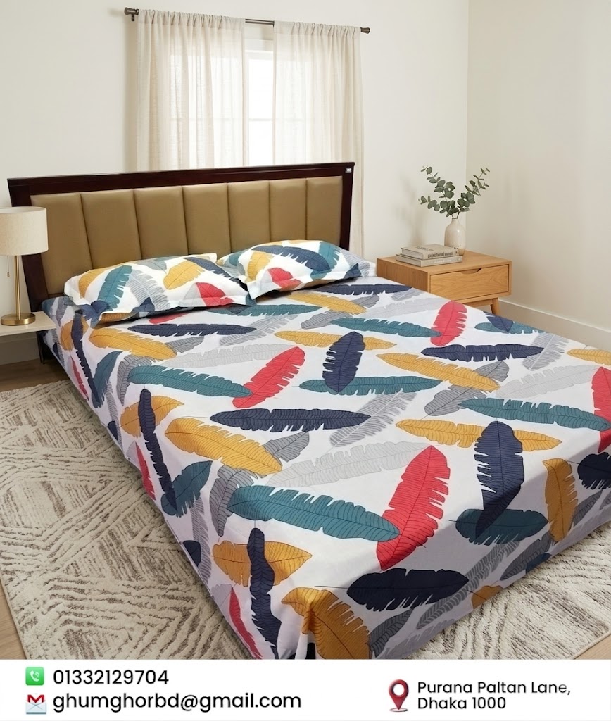 Premium Leaf Print Cotton Bed Sheet Set – Soft & Comfortable |95*96 inch | Ghumg