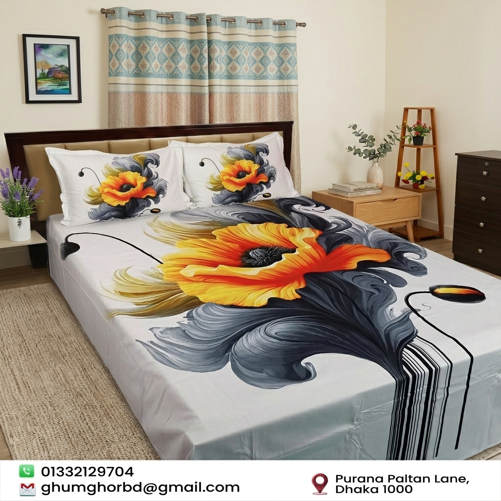 Premium white (3D) Floral Art bed sheet